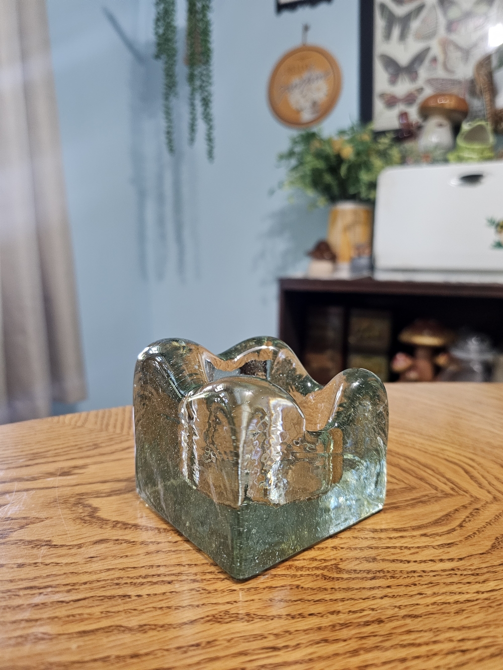 Vintage 60s Blenko Recycled Glass Ice Cube Candle Holder Clear Tinted Square MCM